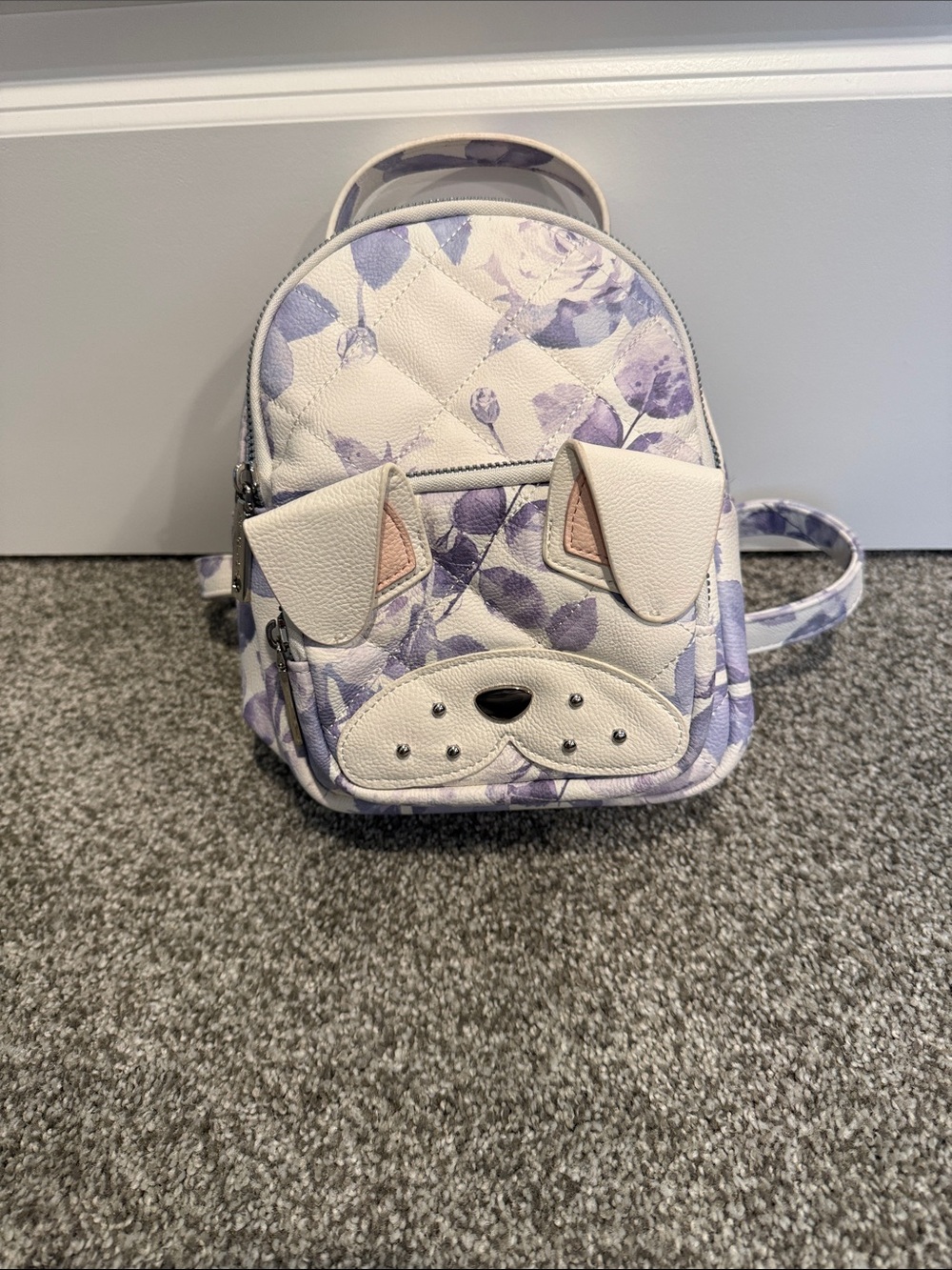 Floral Puppy Mini Backpack - White & Lavender